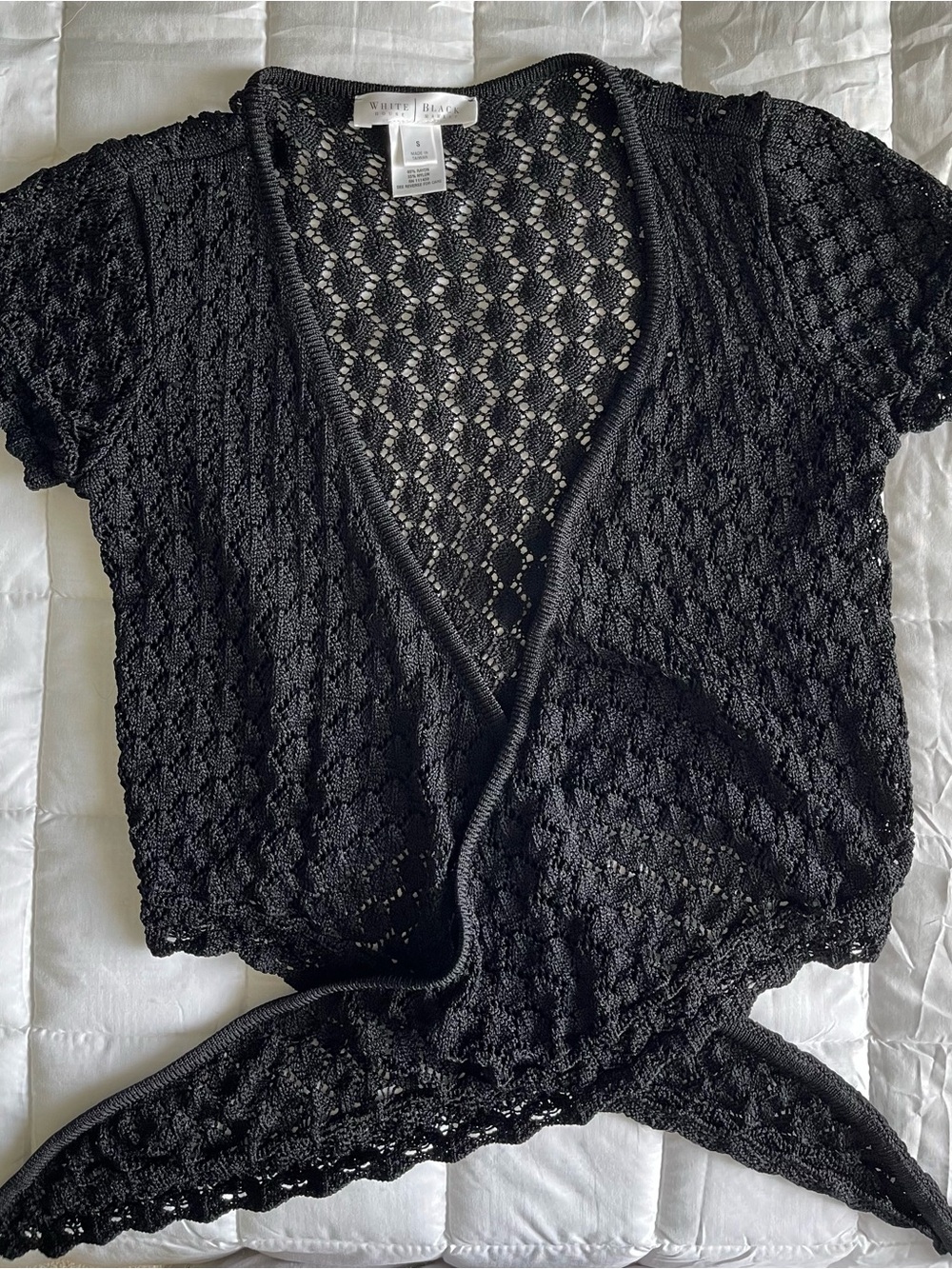 White House Black Market Black Crochet Short-Sleeve Wrap